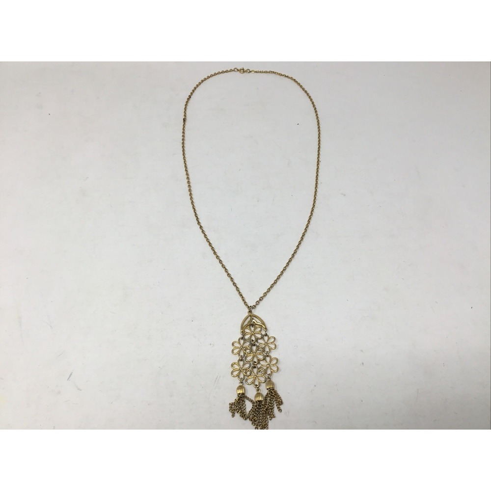 Vintage 1970s Crown Trifari Gold Tone cascading flowers waterfall Necklace
